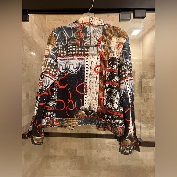 Knit “Jean jacket” style jacket. Very unique and colorful. - Picture 2 of 3